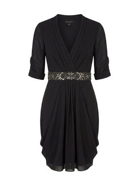Ted Baker Canario Black Embellished Waist V-Neck Cocktail Dress Size 2 (US 6)